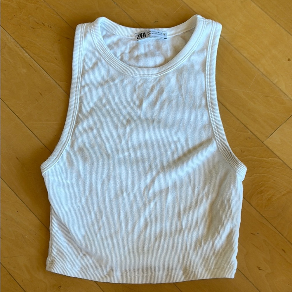 Zara White Ribbed Crop Tank Top